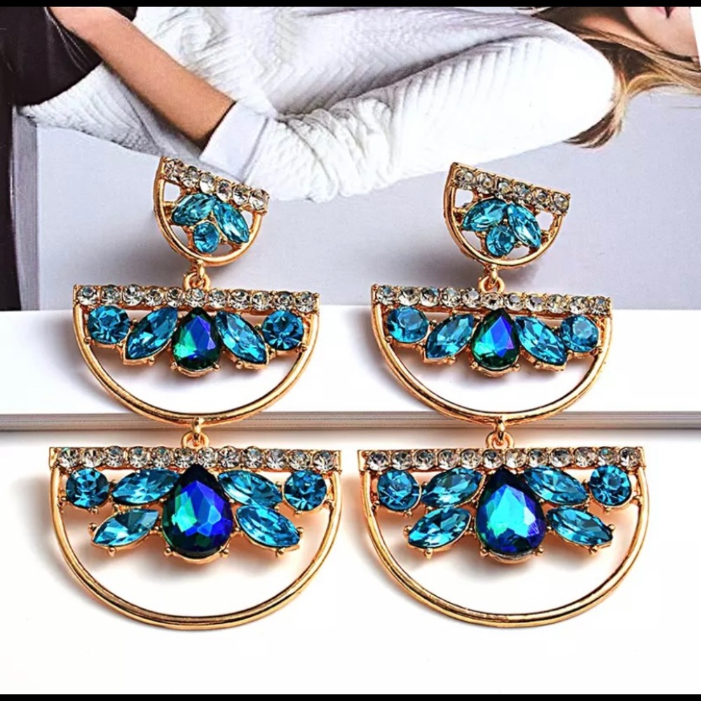 Geometric Turquoise Blue Earrings Pierced